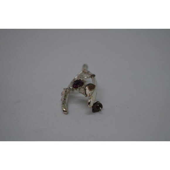 Wishbone Flower Brooch Vintage Silver Tone Lucky Pin Purple Stone Vtg Jewelry - Picture 6 of 6